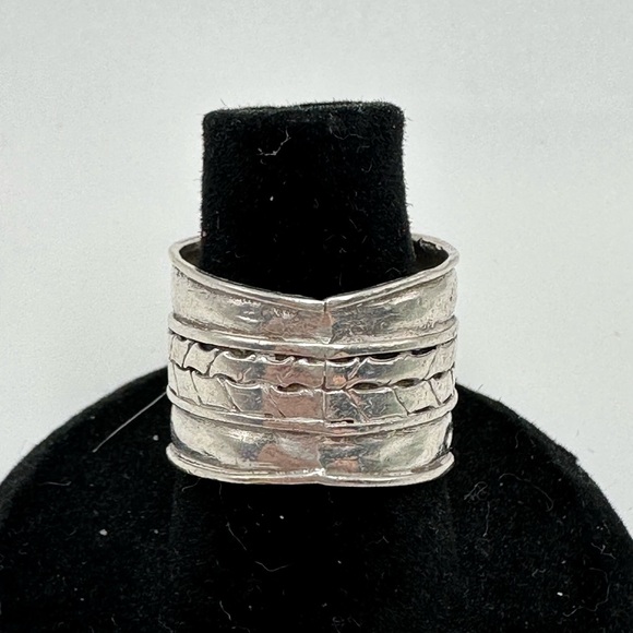 STERLING SILVER 925 Wide Band Boho Style Rustic Patterned Ring, Size 6.25 - Picture 11 of 11